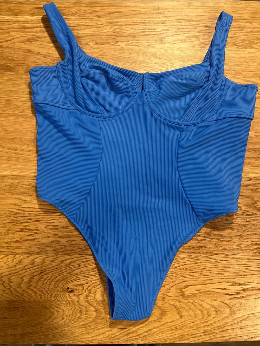 Blue Ribbed One-Piece Swimsuit - Classic Scoop